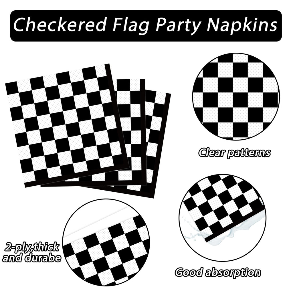 100 Pack Black and White Checkered Race Car Party Napkins – Disposable 2-Ply Paper Napkins for Themed Celebrations