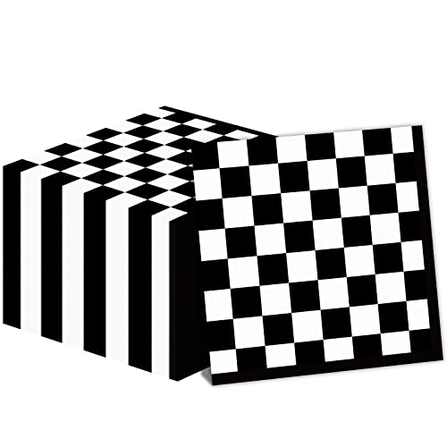 100 Pack Black and White Checkered Race Car Party Napkins – Disposable 2-Ply Paper Napkins for Themed Celebrations