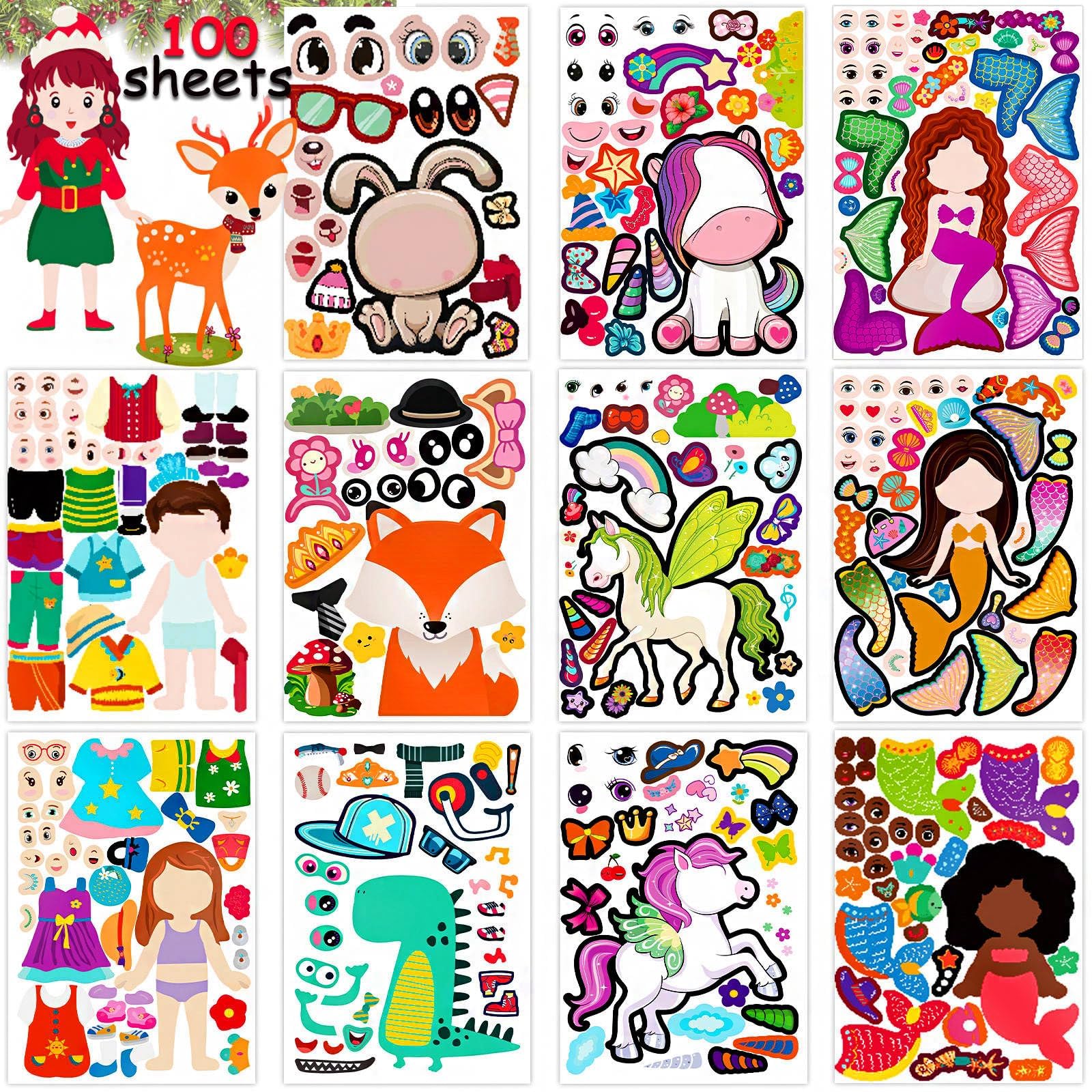 100-Pack DIY Animal Face Stickers – 25 Designs with 1000+ Accessories for Kids Crafts, Party Favors, and School Rewards