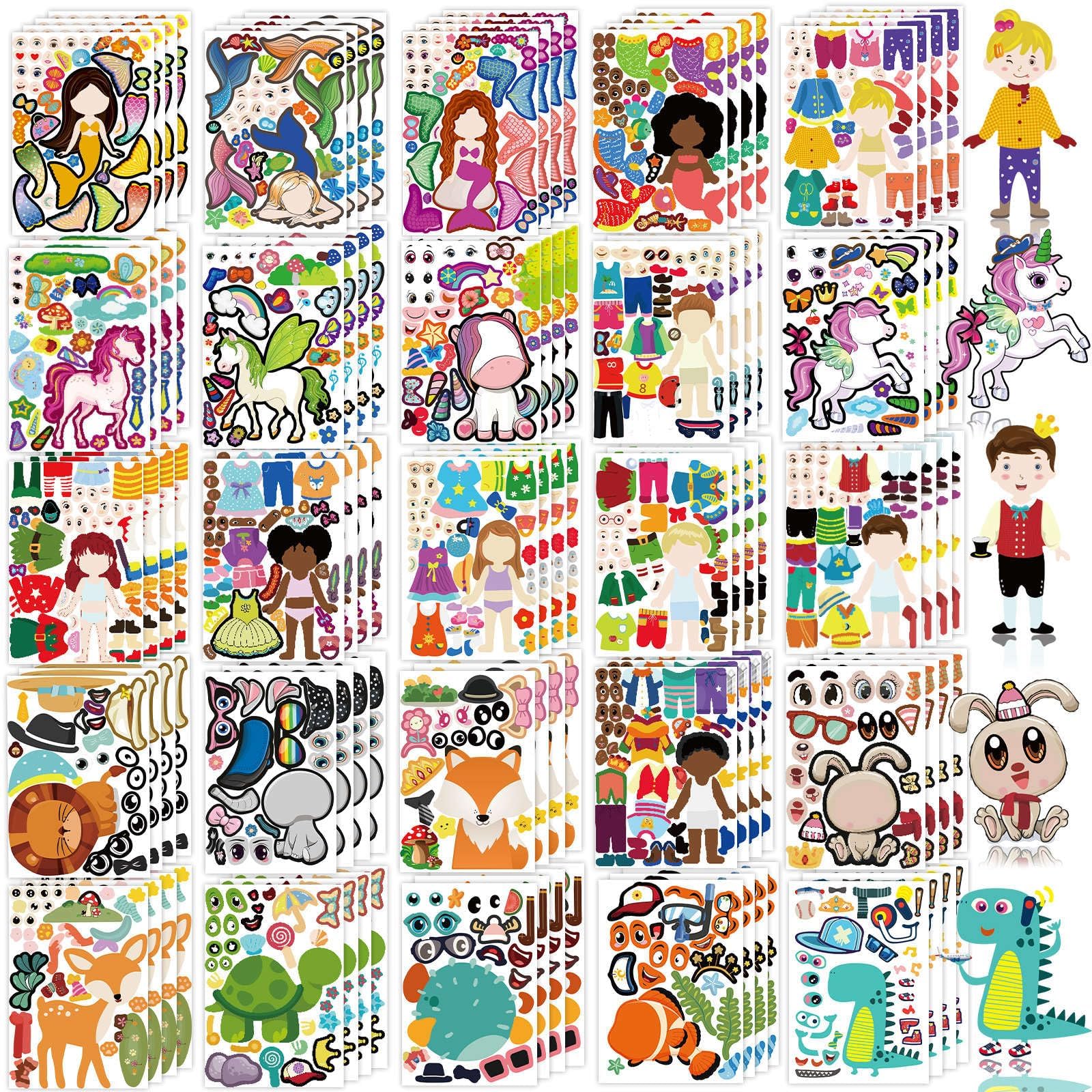 100-Pack DIY Animal Face Stickers – 25 Designs with 1000+ Accessories for Kids Crafts, Party Favors, and School Rewards