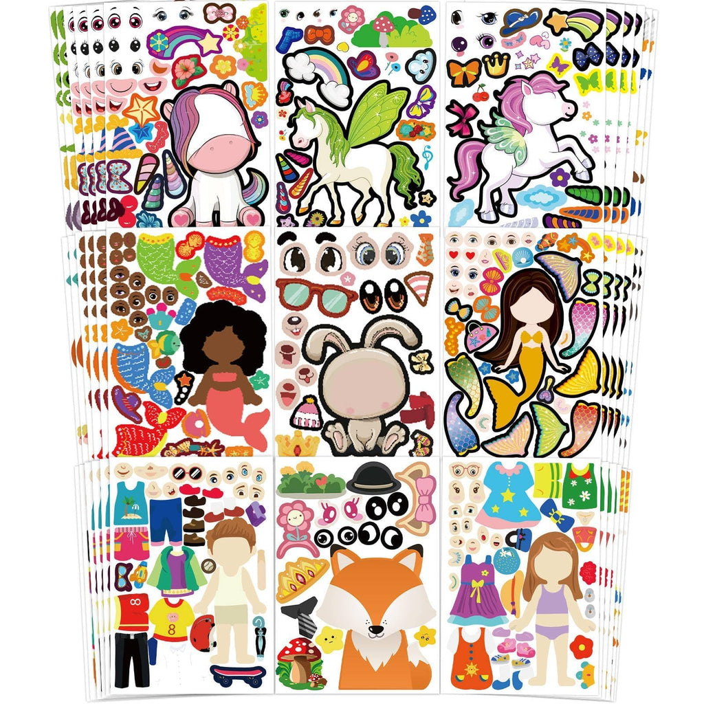 100-Pack DIY Animal Face Stickers – 25 Designs with 1000+ Accessories for Kids Crafts, Party Favors, and School Rewards