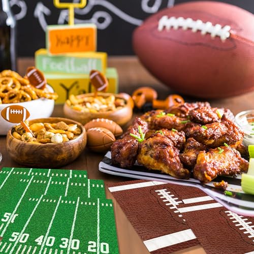 100-Pack Football Party Napkins – 2 Designs, 6.5x6.5 Inch Disposable Paper Napkins for Super Bowl, Birthday & Tailgate