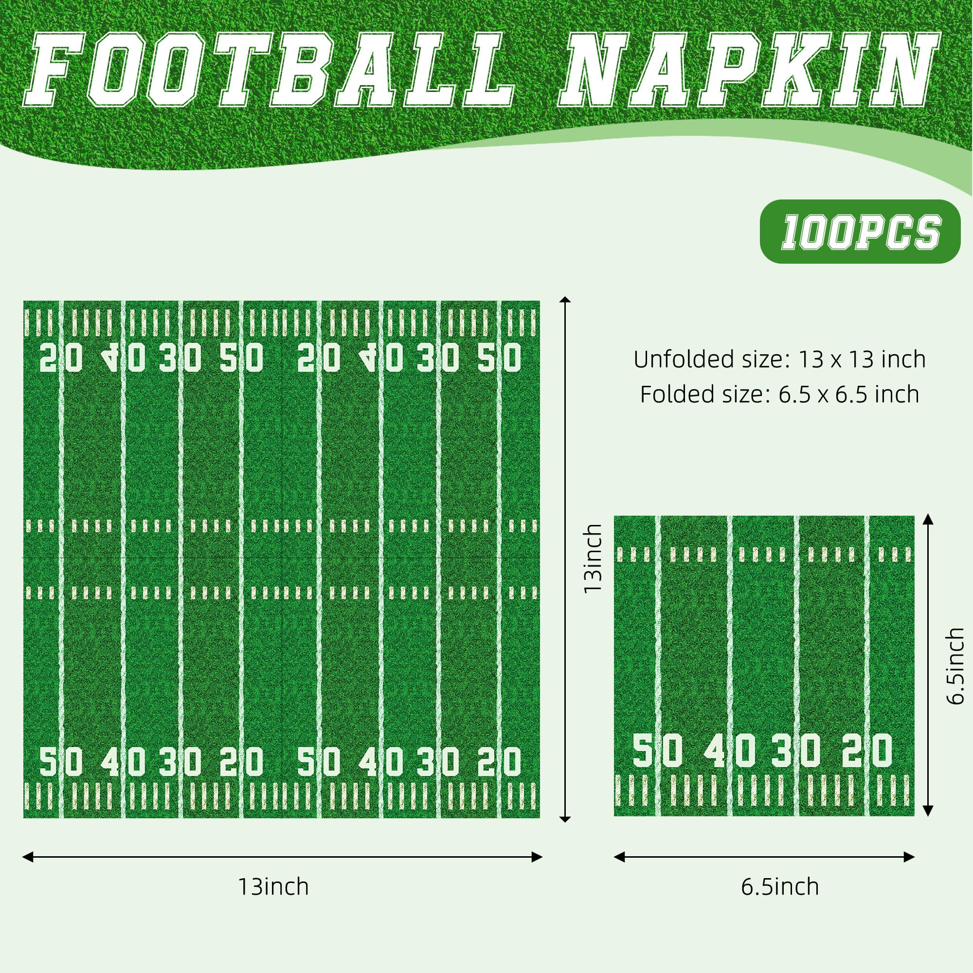 100-Pack Football Party Napkins – 2 Designs, 6.5x6.5 Inch Disposable Paper Napkins for Super Bowl, Birthday & Tailgate