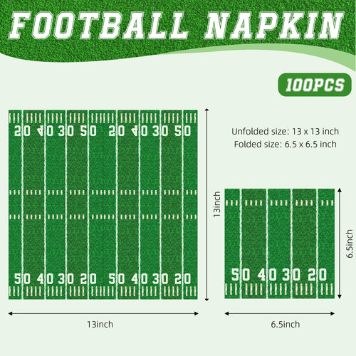 100-Pack Football Party Napkins – 2 Designs, 6.5x6.5 Inch Disposable Paper Napkins for Super Bowl, Birthday & Tailgate