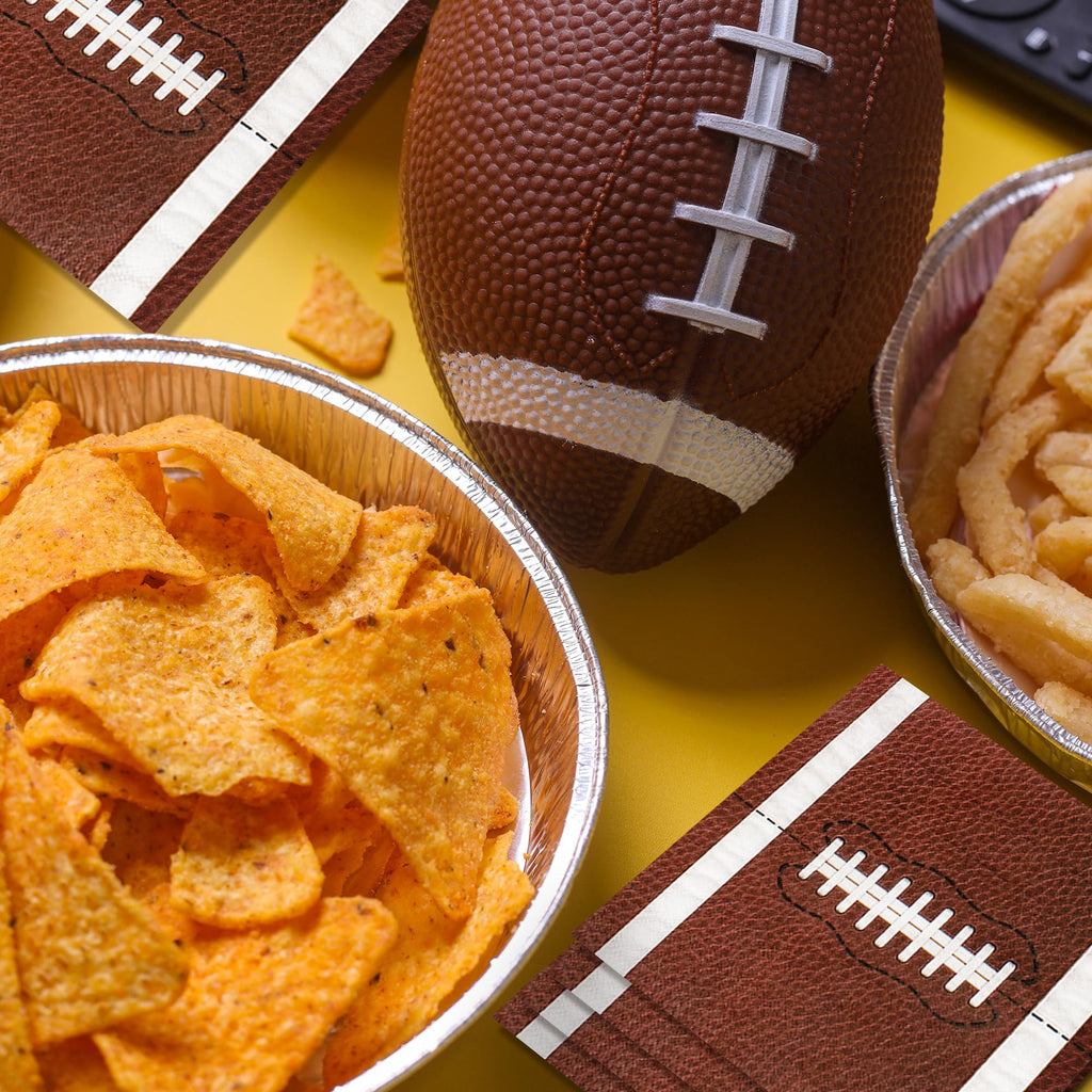 100-Pack Football Party Napkins – 2 Designs, 6.5x6.5 Inch Disposable Paper Napkins for Super Bowl, Birthday & Tailgate