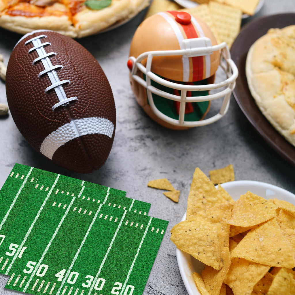 100-Pack Football Party Napkins – 2 Designs, 6.5x6.5 Inch Disposable Paper Napkins for Super Bowl, Birthday & Tailgate