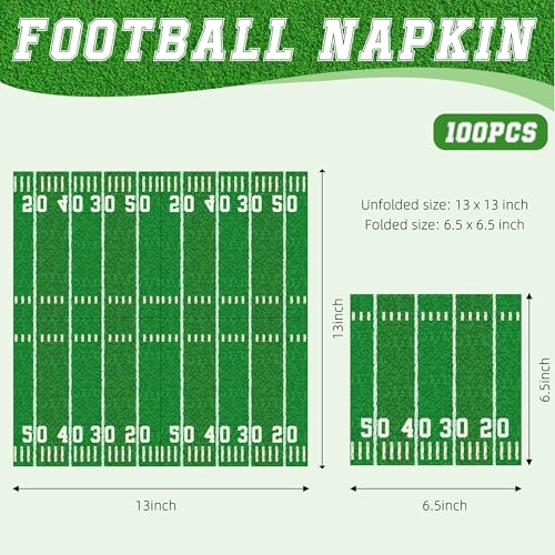 100-Pack Football Party Napkins – 2 Designs, 6.5x6.5 Inch Disposable Paper Napkins for Super Bowl, Birthday & Tailgate