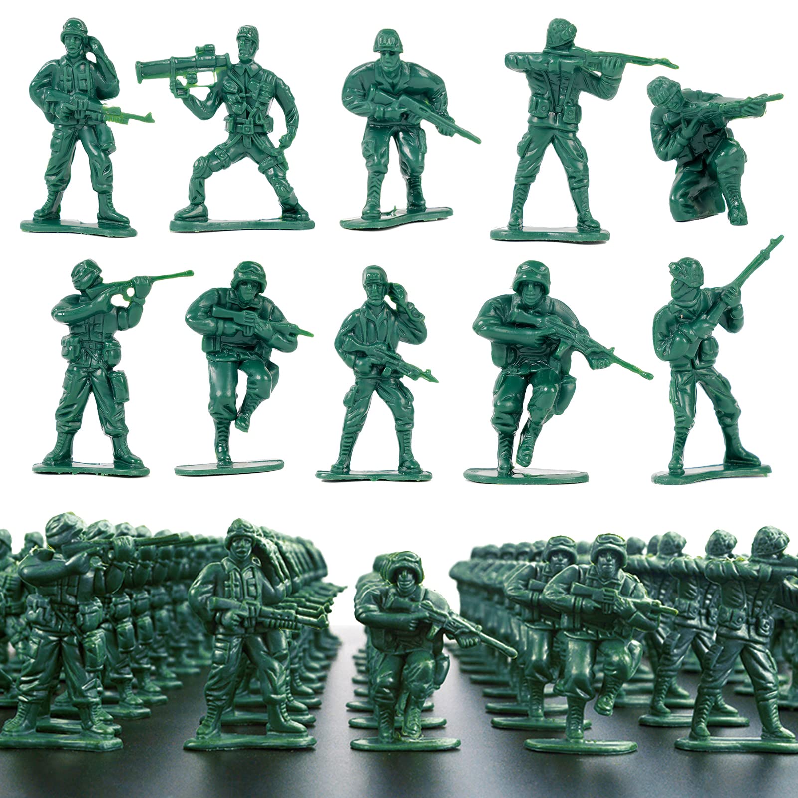 100-Pack Green Plastic Army Men – 2-Inch WWII Toy Soldiers with 10 Unique Sculpts