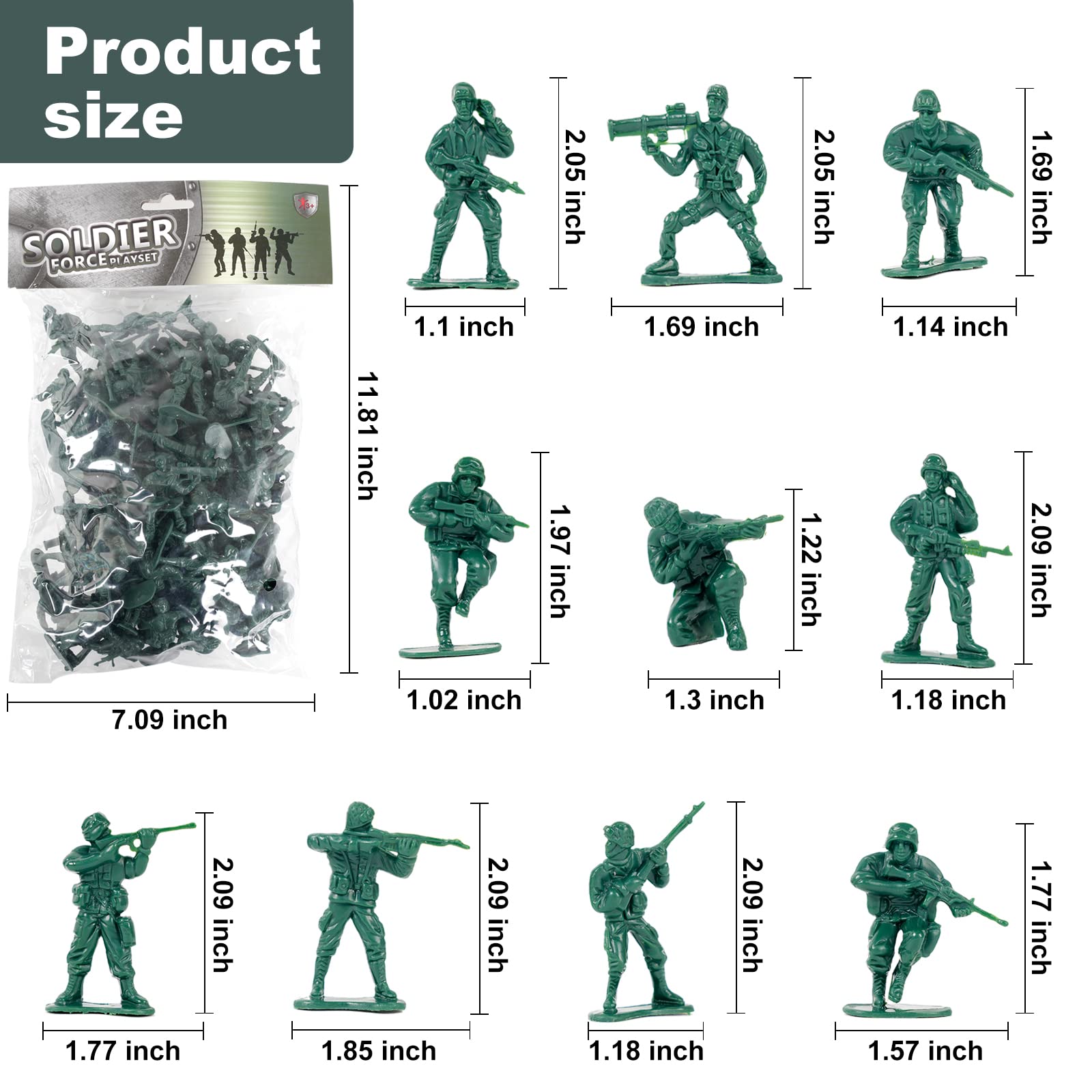 100-Pack Green Plastic Army Men – 2-Inch WWII Toy Soldiers with 10 Unique Sculpts