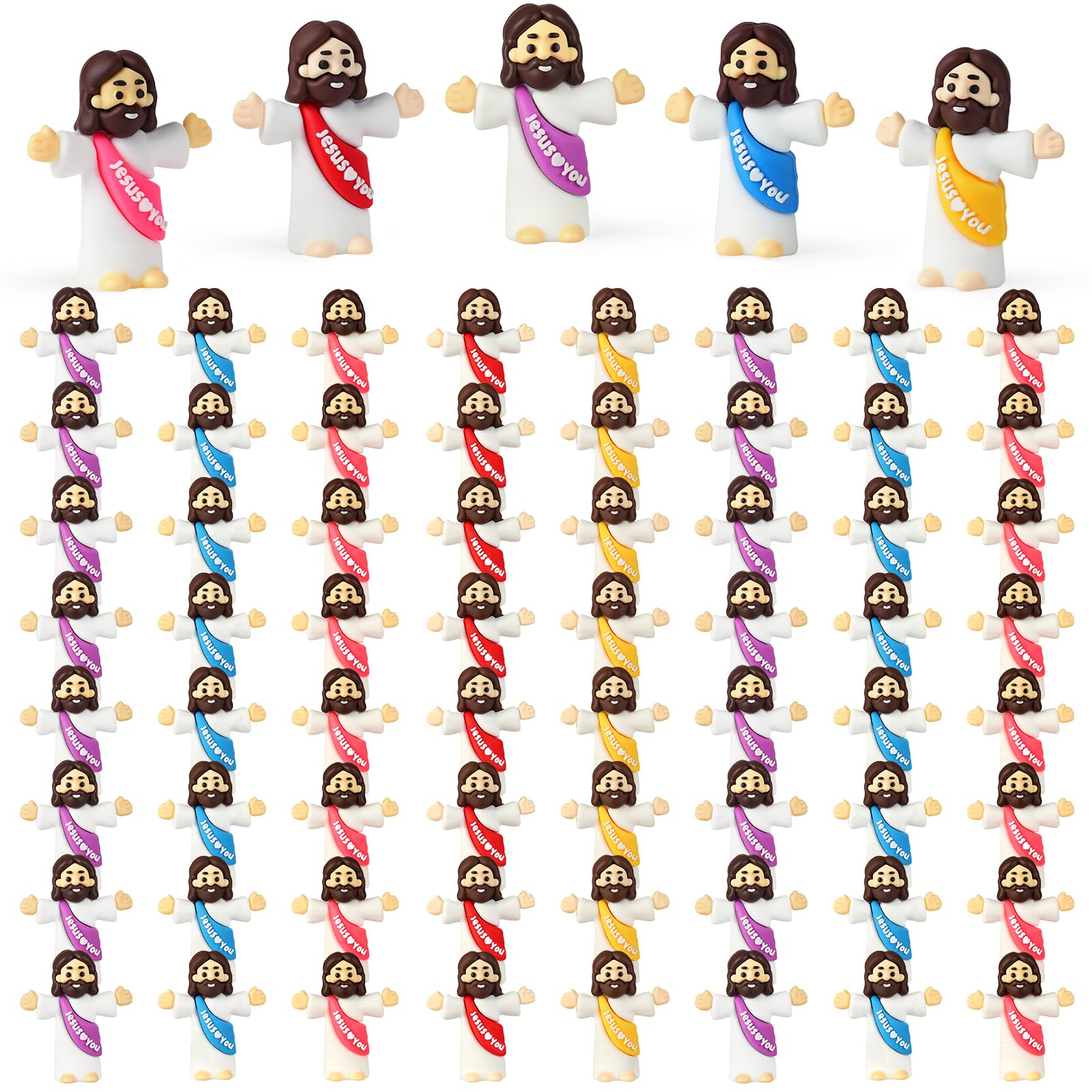 100-Pack Mini Jesus Figurines | Bulk Multicolor Little Jesus Dolls for Easter Egg Stuffers and Religious Gifts