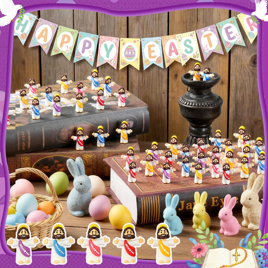 100-Pack Mini Jesus Figurines | Bulk Multicolor Little Jesus Dolls for Easter Egg Stuffers and Religious Gifts
