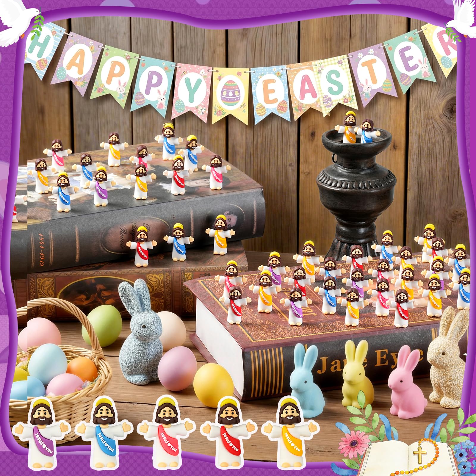 100-Pack Mini Jesus Figurines | Bulk Multicolor Little Jesus Dolls for Easter Egg Stuffers and Religious Gifts