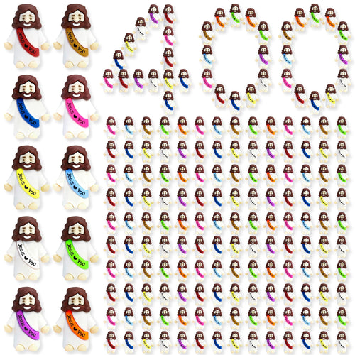100 Pack Mini Rubber Jesus Figures - 'Jesus Loves You' Toys for Easter Eggs, Sunday School, and Faith Sharing (10 Colors)