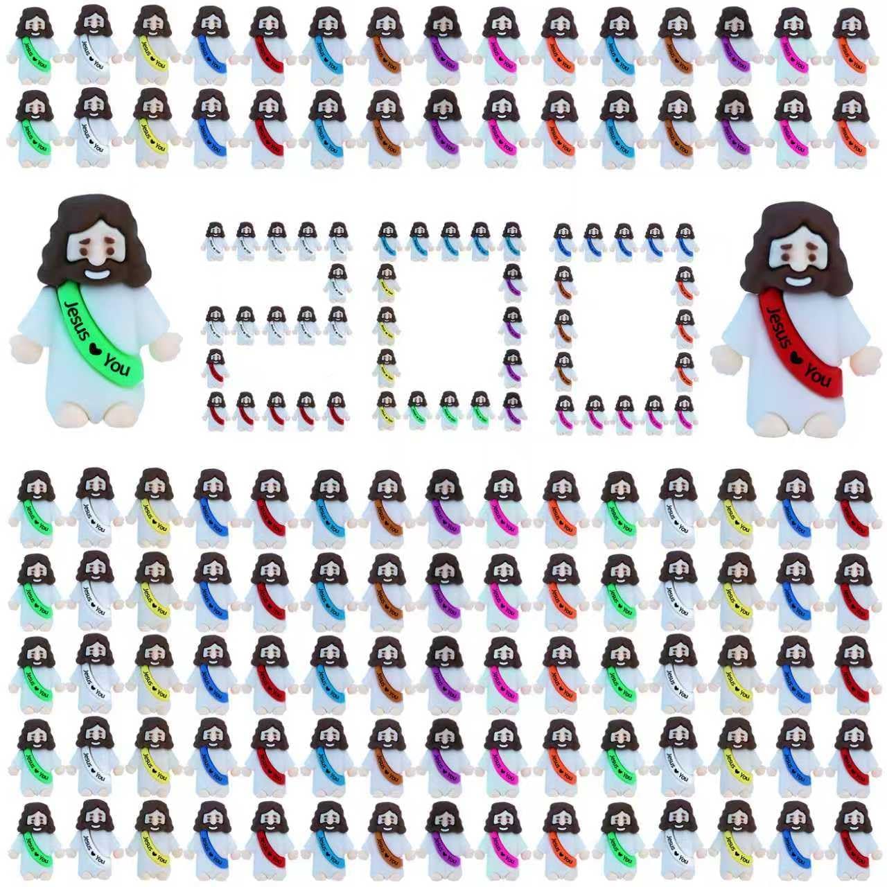 100 Pack Mini Rubber Jesus Figures for Easter Egg Stuffers, Hide and Seek, Sunday School Party Favors - Pocket Sized Toys with 'Jesus Loves You' Message