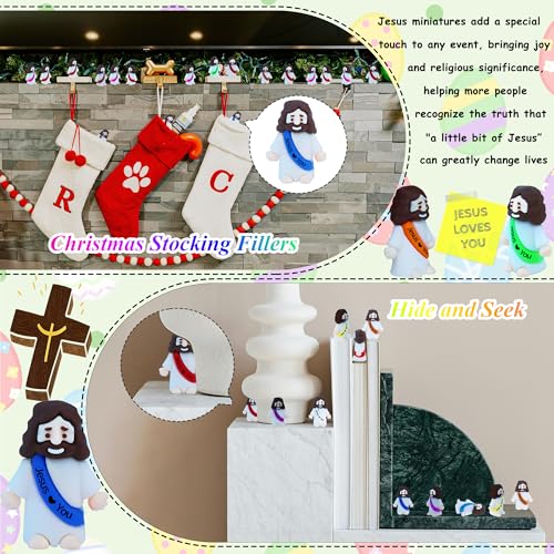100 Pack Mini Rubber Jesus Figures for Easter Egg Stuffers, Hide and Seek, Sunday School Party Favors - Pocket Sized Toys with 'Jesus Loves You' Message