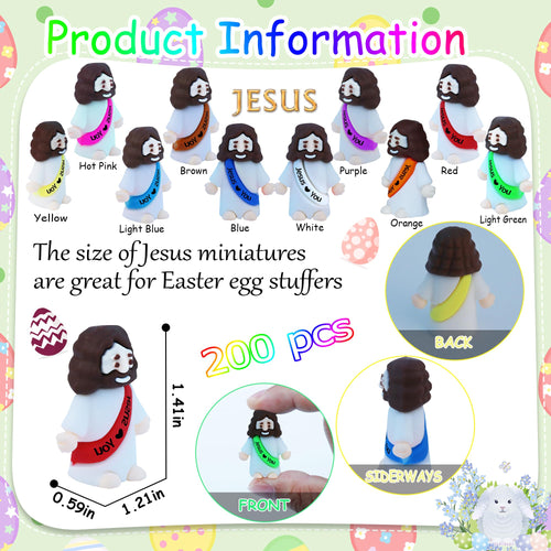 100 Pack Mini Rubber Jesus Figures for Easter Egg Stuffers, Hide and Seek, Sunday School Party Favors - Pocket Sized Toys with 'Jesus Loves You' Message