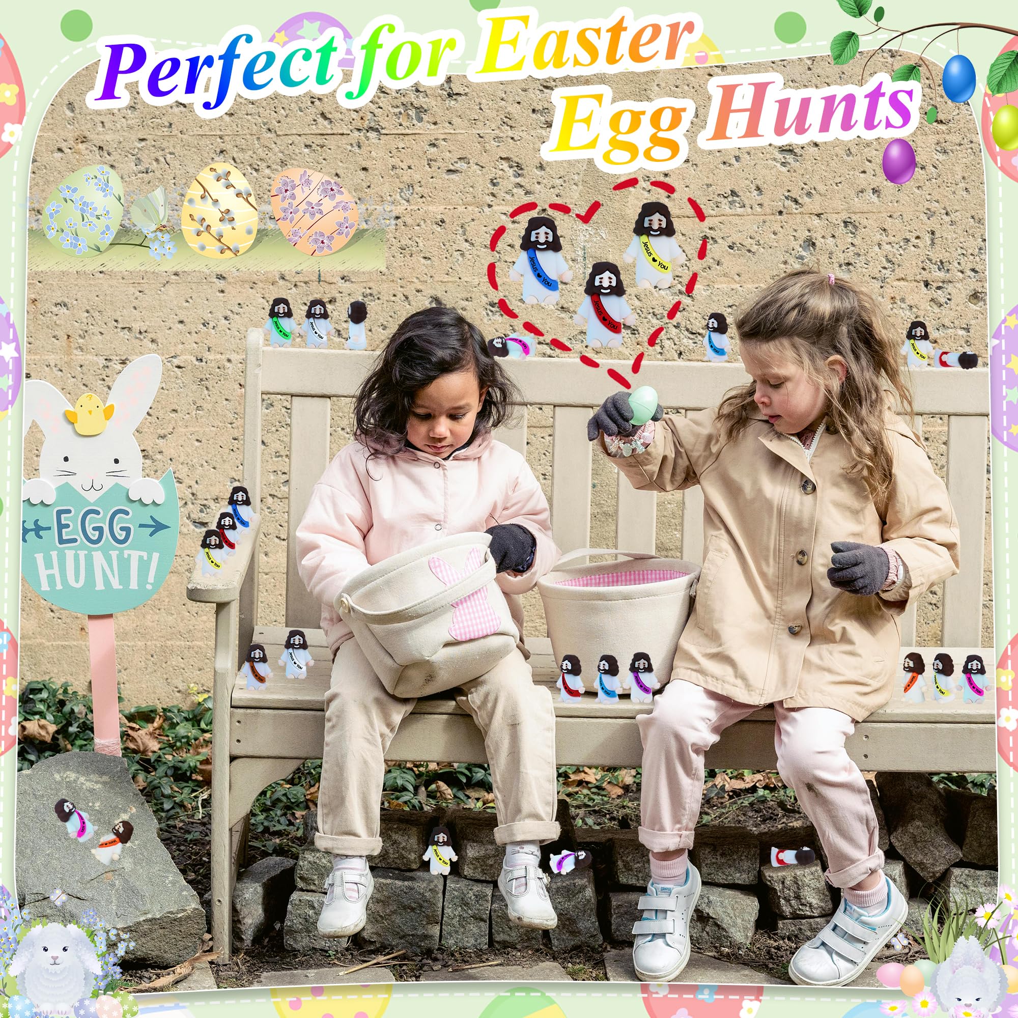 100 Pack Mini Rubber Jesus Figures for Easter Egg Stuffers, Hide and Seek, Sunday School Party Favors - Pocket Sized Toys with 'Jesus Loves You' Message