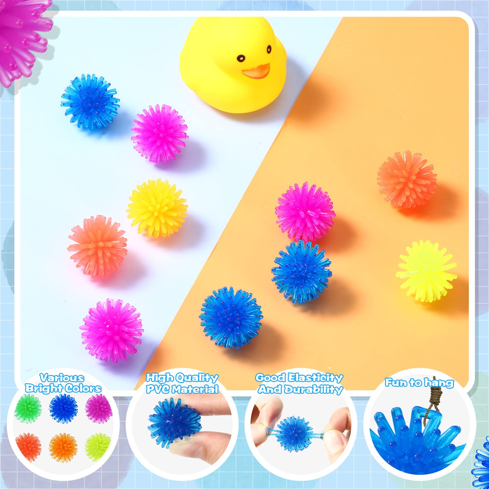 100-Pack Spiky Hedge Balls - Stress Relief Fidget Toys, Soft TPR Sensory Balls in 6 Colors, Mini Porcupine Balls for Anxiety, Focus, and Calming, Birthday Party Favors