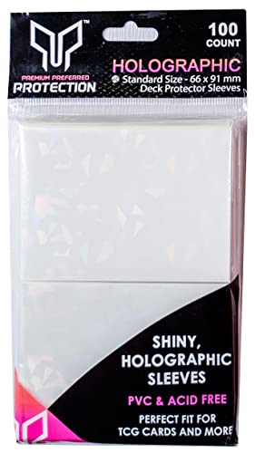 100 Pack White Holographic Card Sleeves - Perfect Fit for Pokemon MTG Yu-Gi-Oh & More