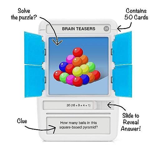 100 PICS Brain Teasers Travel Game – 100 Puzzles with Slide Reveal Flash Cards