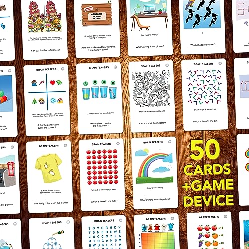 100 PICS Brain Teasers Travel Game – 100 Puzzles with Slide Reveal Flash Cards