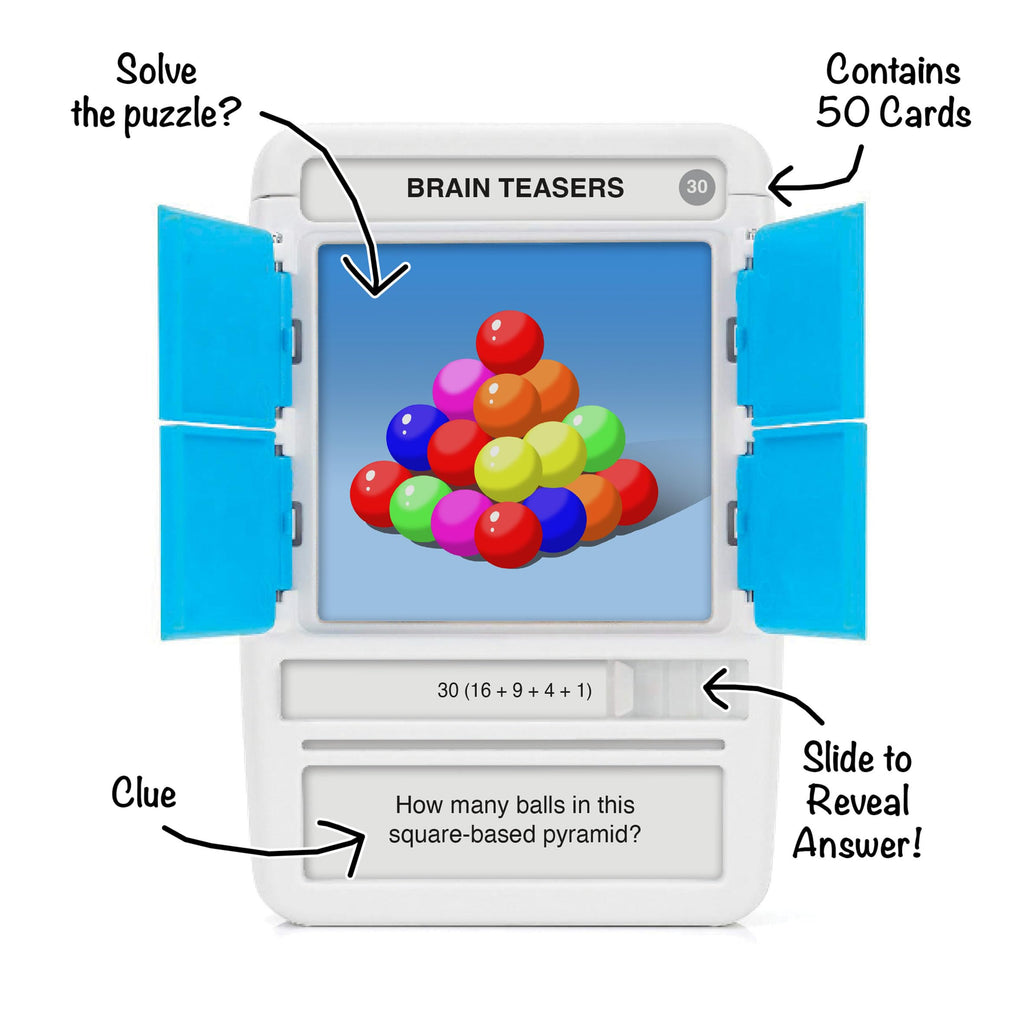 100 PICS Brain Teasers Travel Game – 100 Puzzles with Slide Reveal Flash Cards