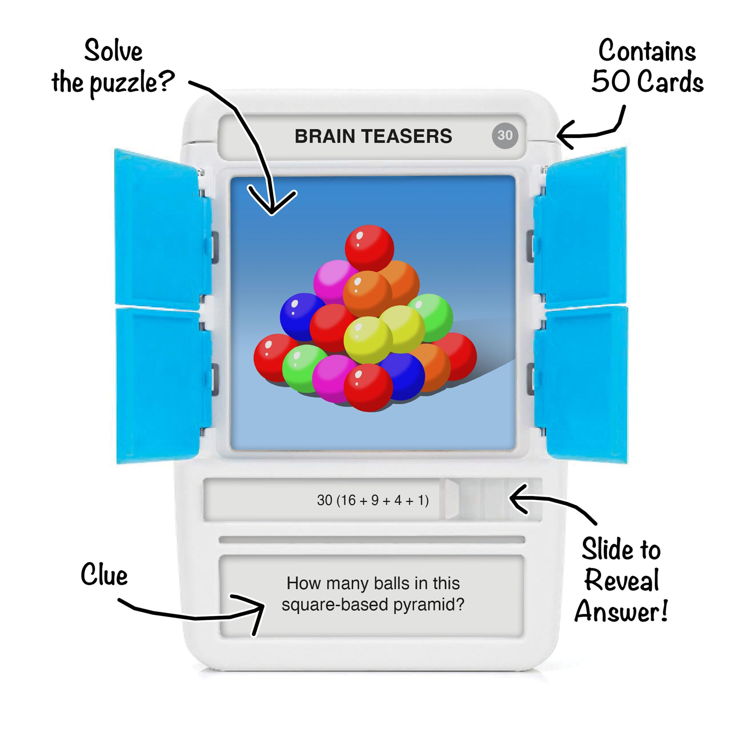 100 PICS Brain Teasers Travel Game – 100 Puzzles with Slide Reveal Flash Cards