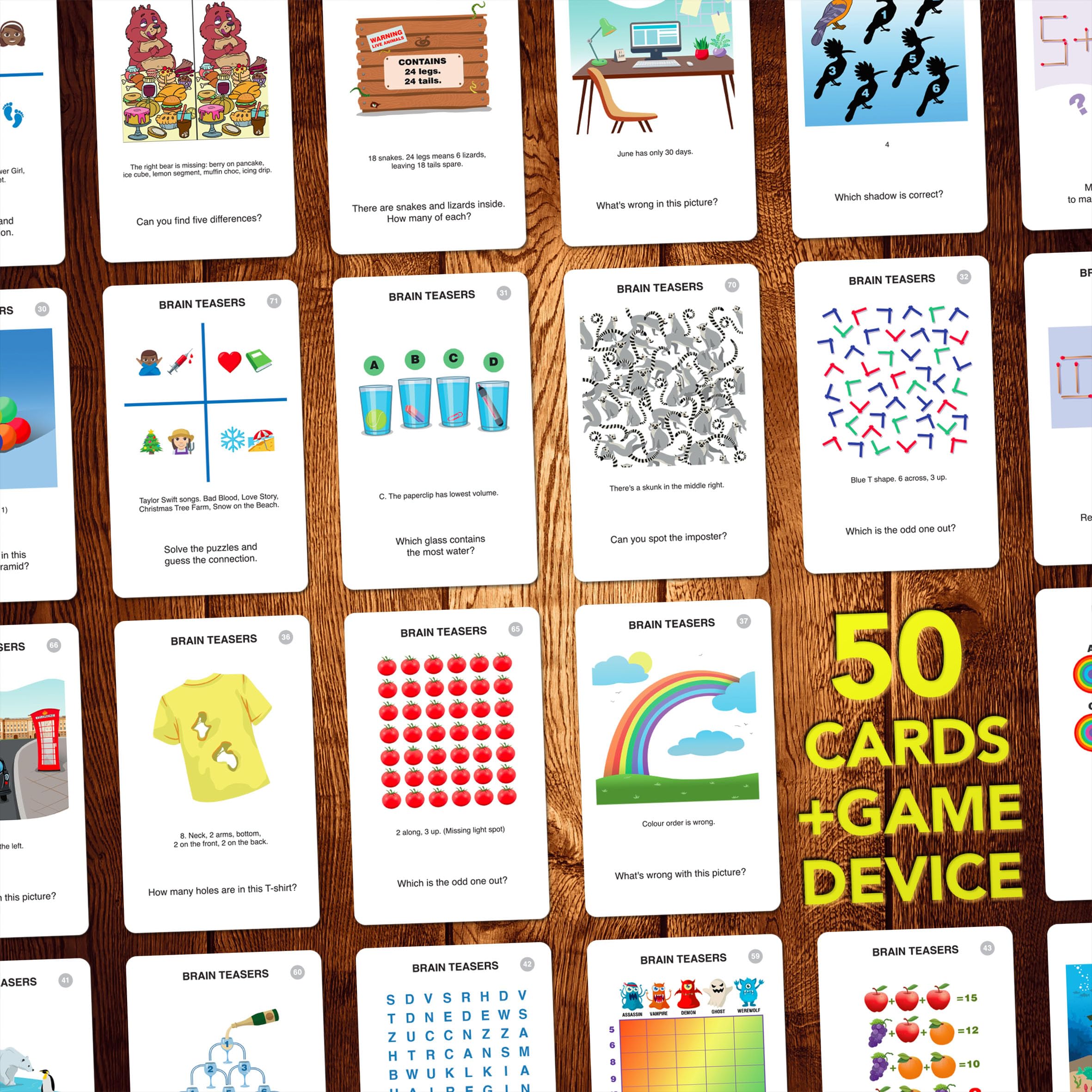 100 PICS Brain Teasers Travel Game – 100 Puzzles with Slide Reveal Flash Cards