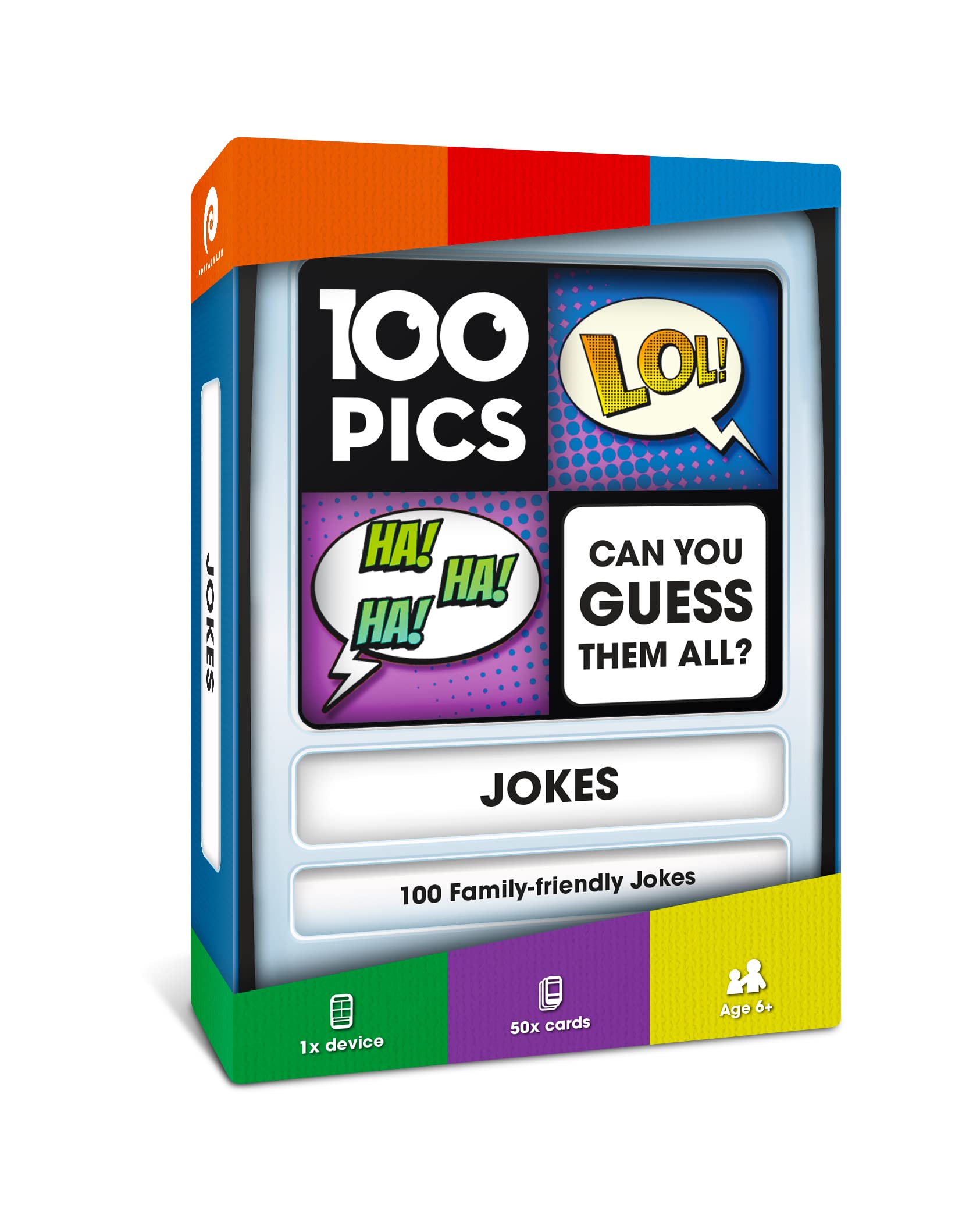100 PICS Jokes Travel Game – Pocket-Sized Card Game with 100 Family Jokes for Kids & Adults