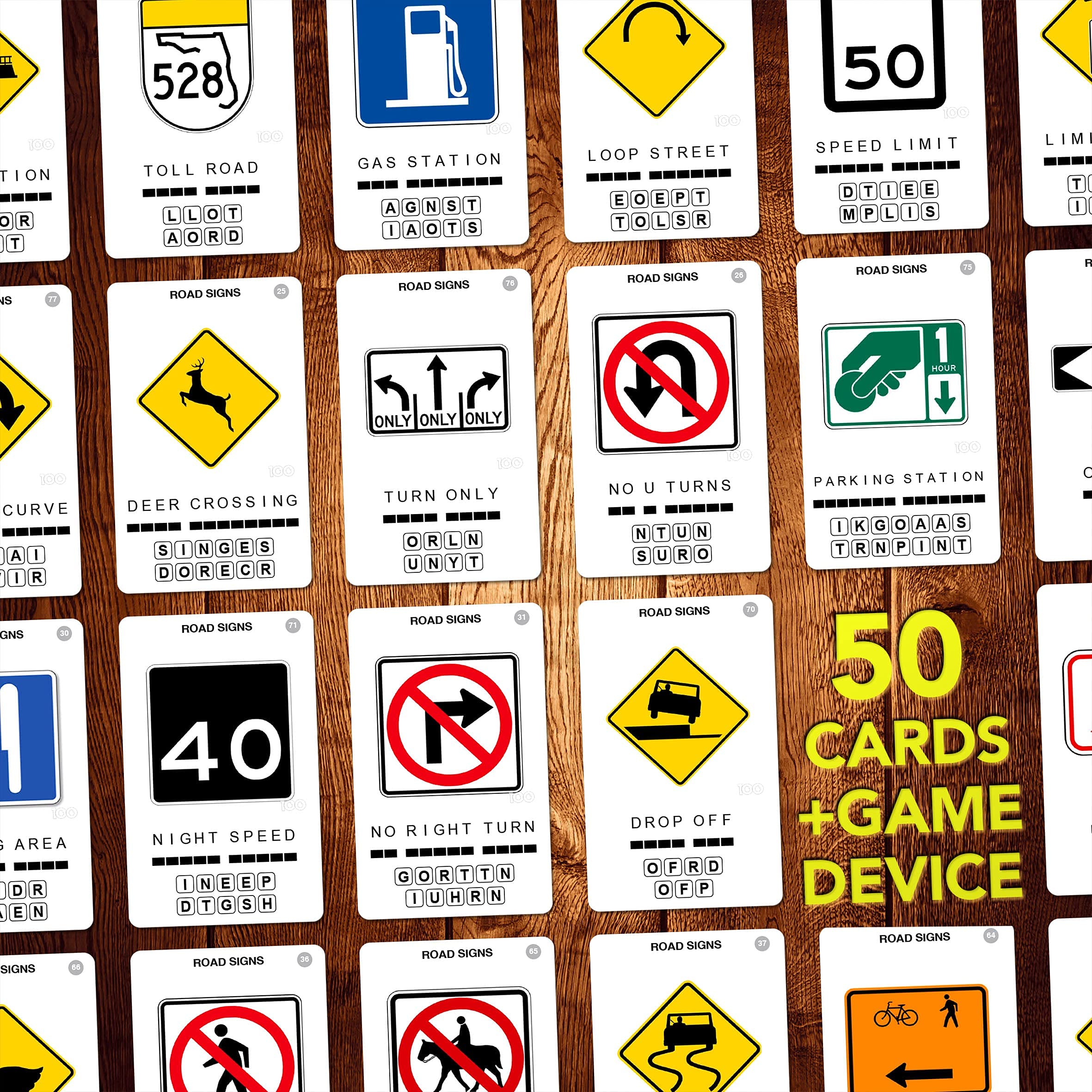 100 PICS US Road Signs Travel Game – Learn 100 Road Signs with Slide-Reveal Cards, Ages 6+