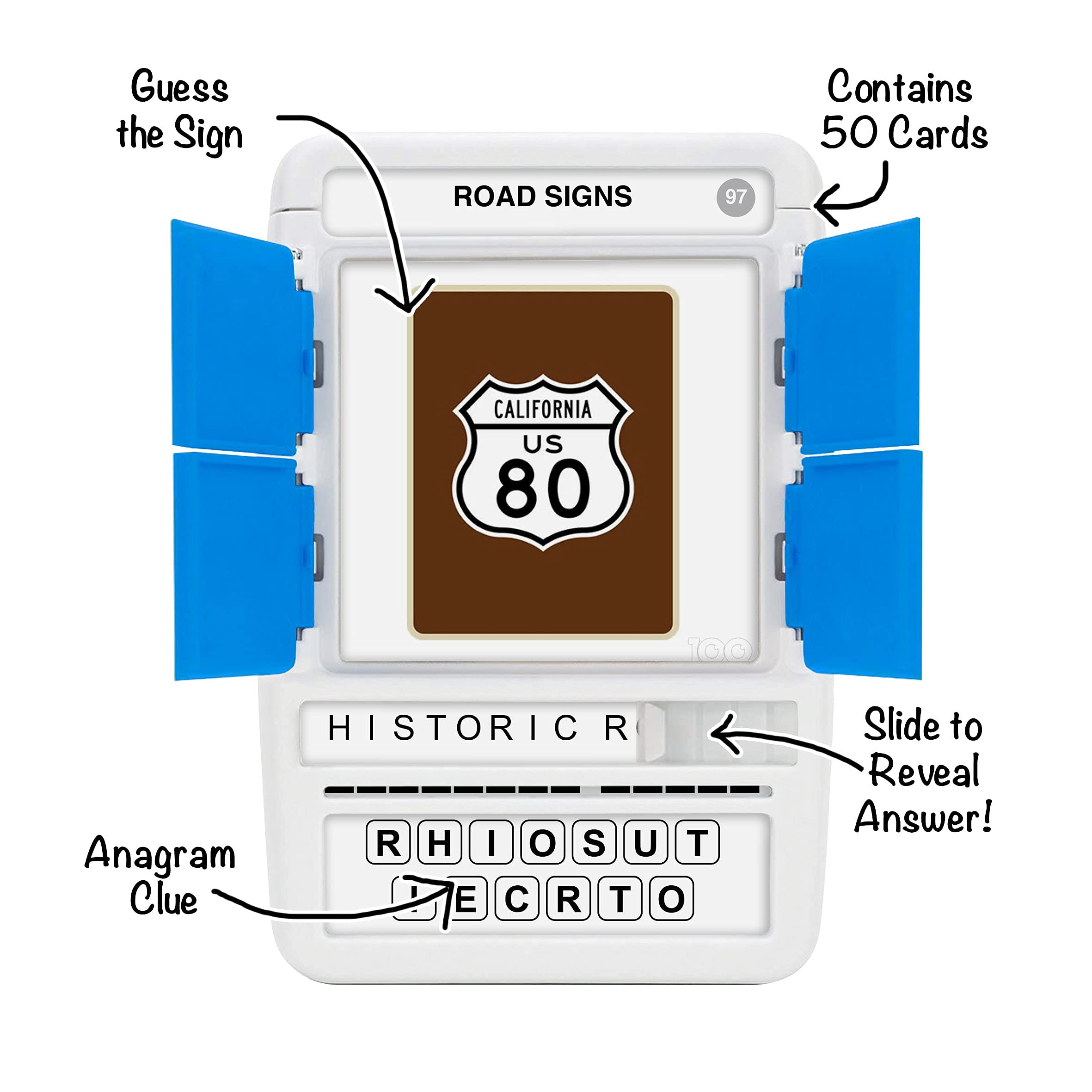 100 PICS US Road Signs Travel Game – Learn 100 Road Signs with Slide-Reveal Cards, Ages 6+