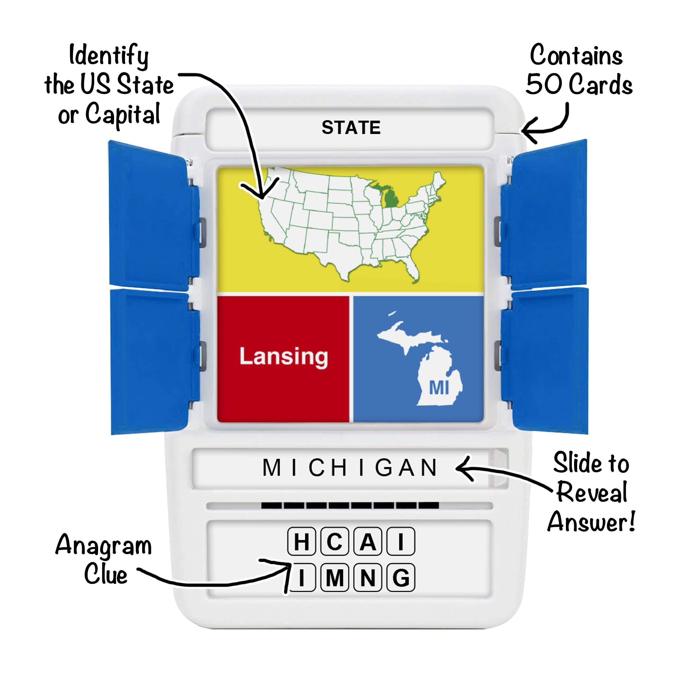 100 PICS US States & Capitals Flash Cards – Learn All 50 States and Capitals with Fun Card Game for Kids and Adults Ages 6+