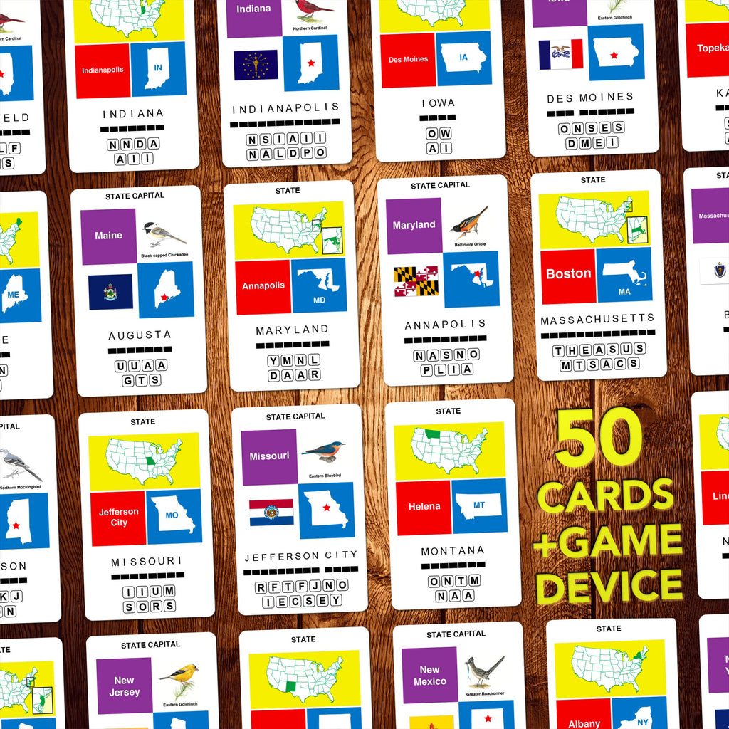 100 PICS US States & Capitals Flash Cards – Learn All 50 States and Capitals with Fun Card Game for Kids and Adults Ages 6+