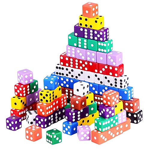 100-Piece 10-Color Standard 16mm Game Dice Set by AUSTOR with Storage Bag for Tenzi, Farkle, Yahtzee, Bunco, Math