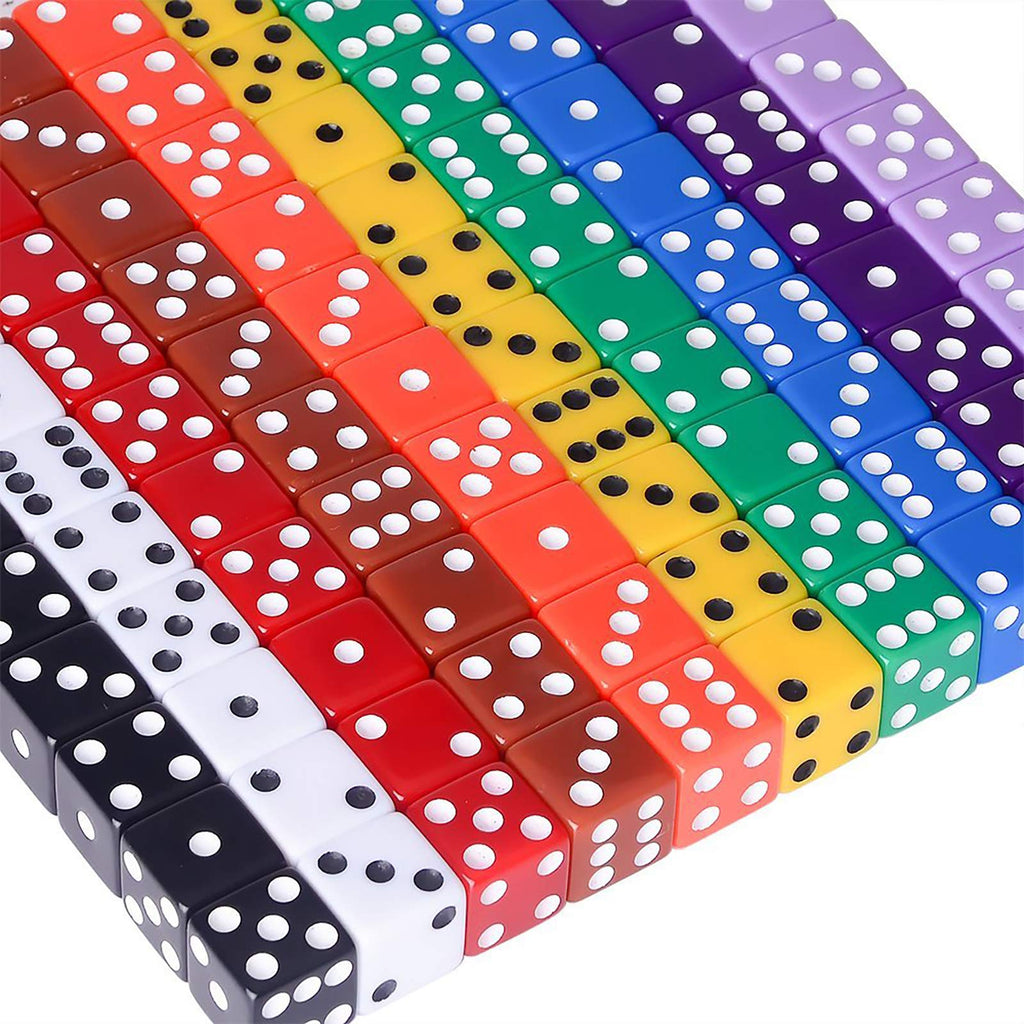 100-Piece 10-Color Standard 16mm Game Dice Set by AUSTOR with Storage Bag for Tenzi, Farkle, Yahtzee, Bunco, Math