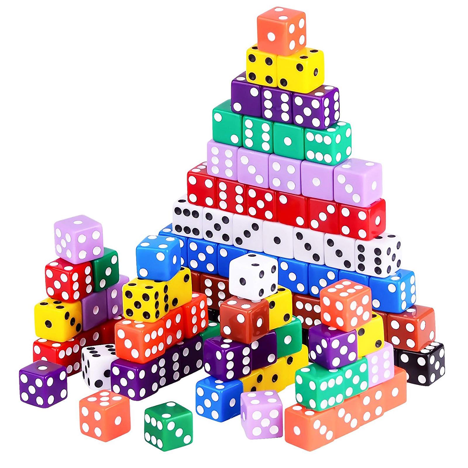 100-Piece 10-Color Standard 16mm Game Dice Set by AUSTOR with Storage Bag for Tenzi, Farkle, Yahtzee, Bunco, Math