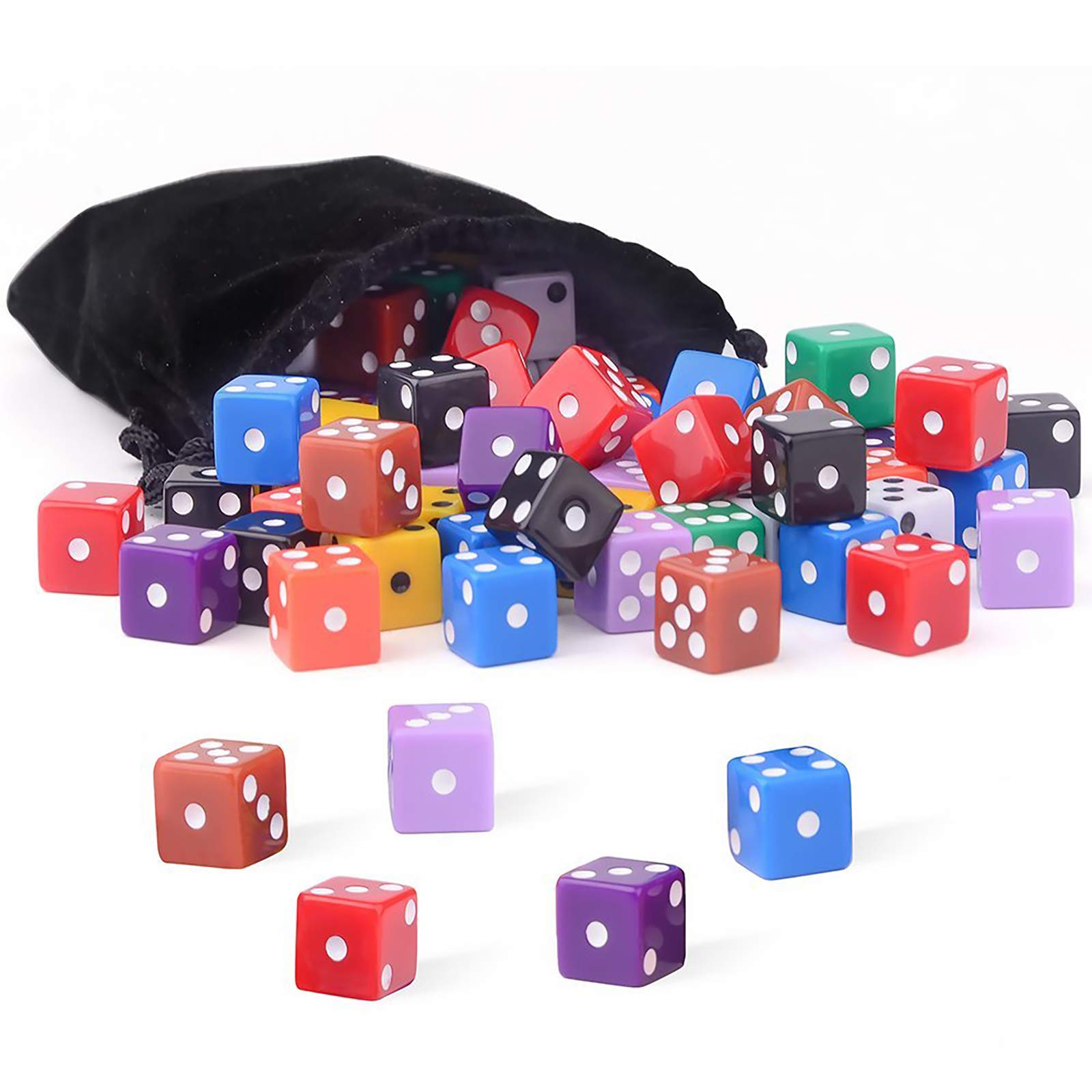 100-Piece 10-Color Standard 16mm Game Dice Set by AUSTOR with Storage Bag for Tenzi, Farkle, Yahtzee, Bunco, Math