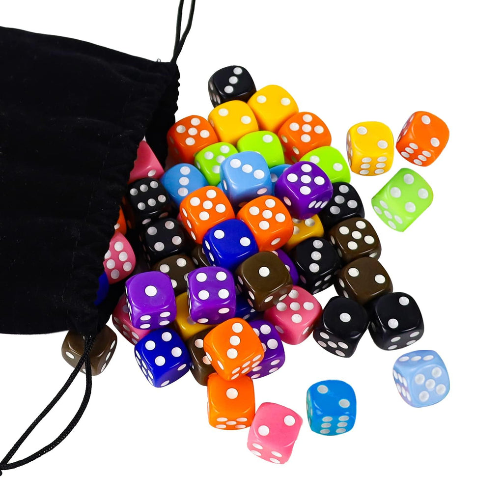 100-Piece 16mm Acrylic Dice Set – 10 Colors in Velvet Bag for DND, RPG, Yahtzee, Board Games