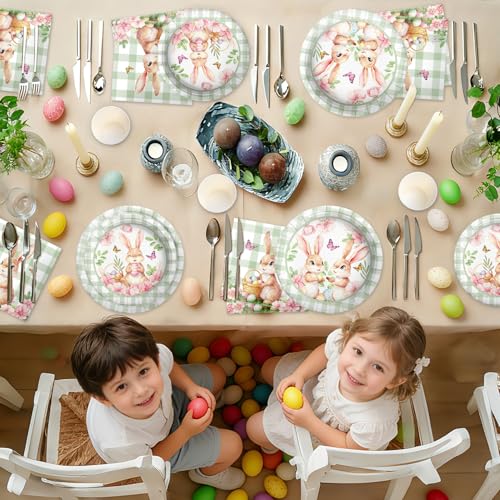 100-Piece Easter Paper Plates, Napkins & Cups Set - Bunny Themed Disposable Tableware for 25 Guests