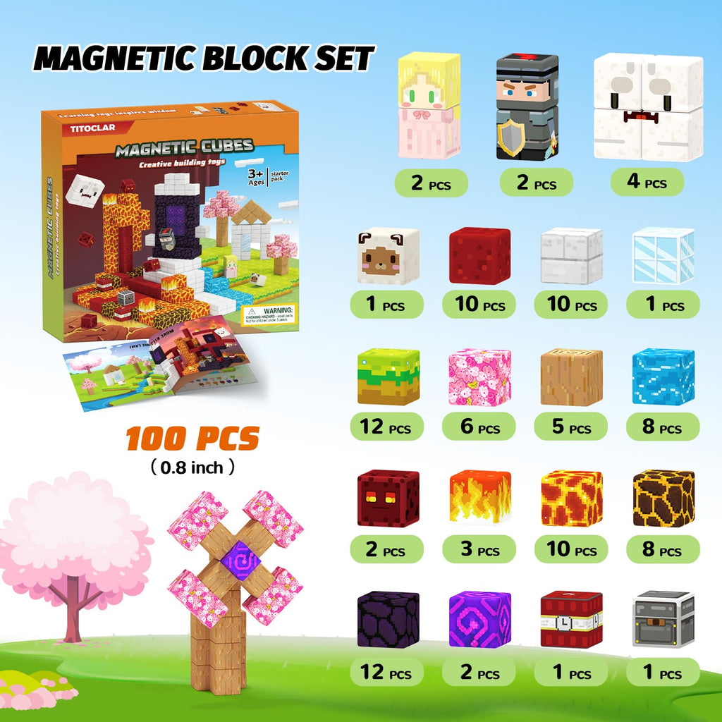 100-Piece Magnetic Blocks Set for Kids Ages 3+ – STEM Building Toy with Two Adventure Themes
