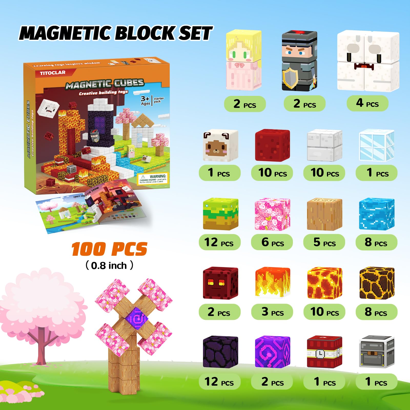 100-Piece Magnetic Blocks Set for Kids Ages 3+ – STEM Building Toy with Two Adventure Themes