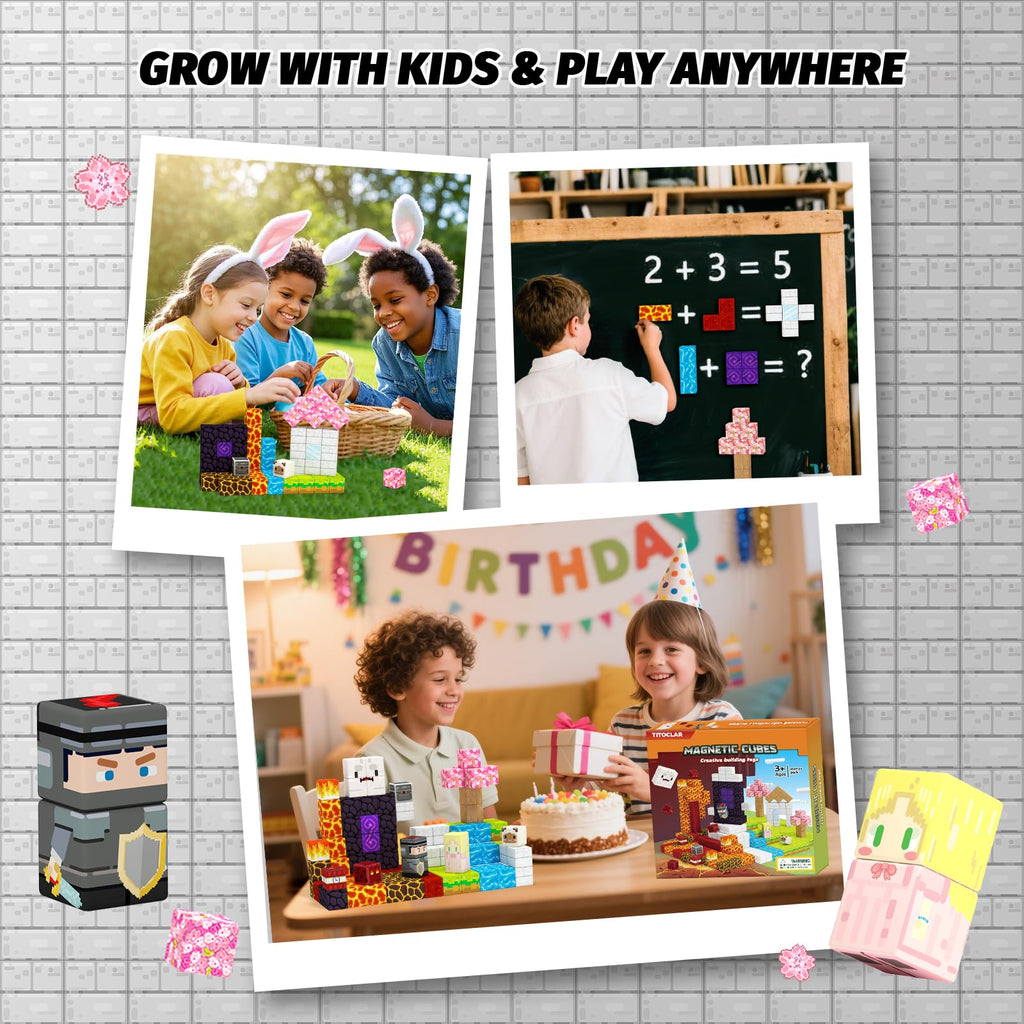 100-Piece Magnetic Blocks Set for Kids Ages 3+ – STEM Building Toy with Two Adventure Themes