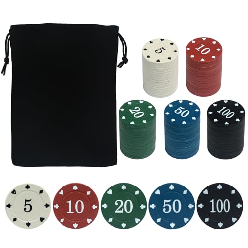 100-Piece Poker Chip Set with Carrying Bag – ABS Chips for Texas Hold'em and Blackjack (Large Denomination)