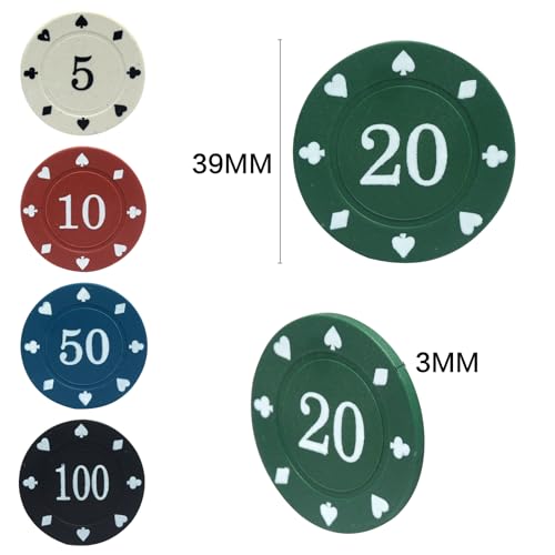 100-Piece Poker Chip Set with Carrying Bag – ABS Chips for Texas Hold'em and Blackjack (Large Denomination)