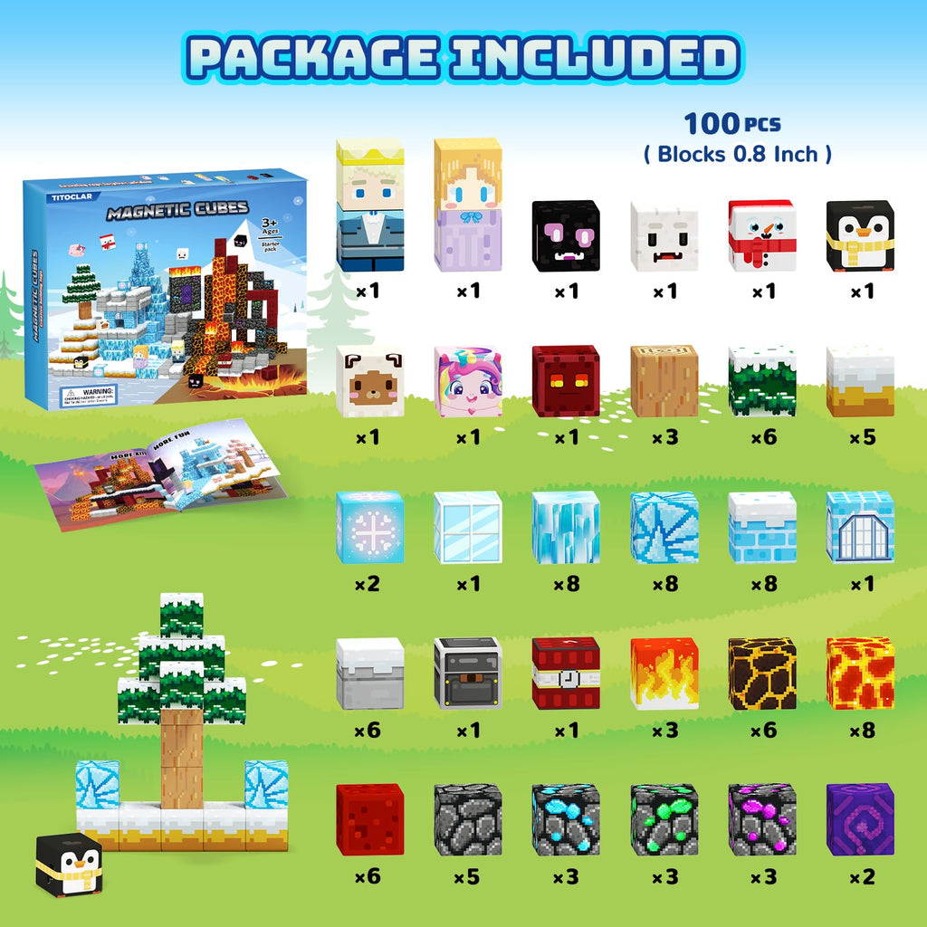 100-Piece Winter Festival Magnetic Building Tiles - STEM Educational Toy for Kids Ages 3-10, Gift for Boys & Girls