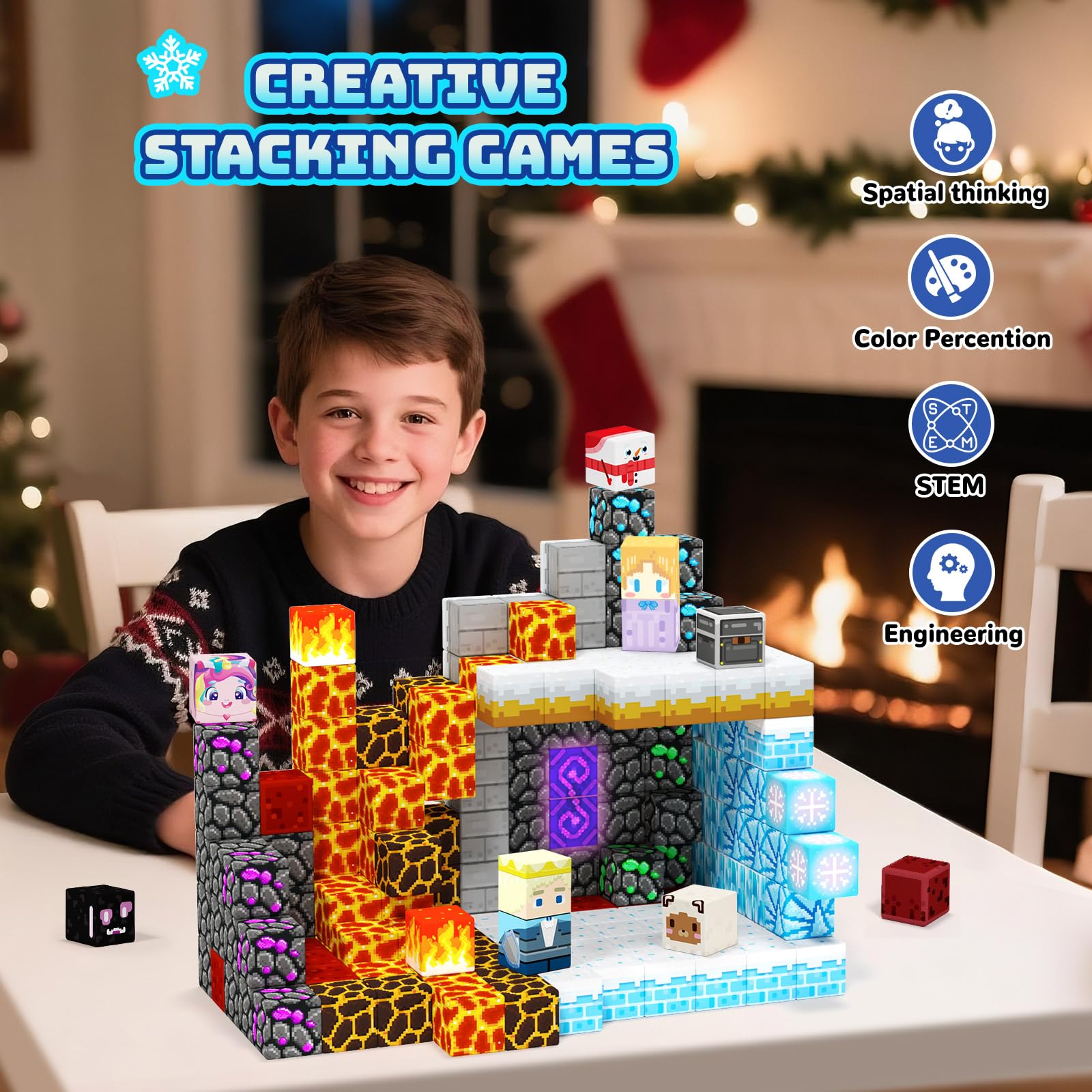 100-Piece Winter Festival Magnetic Building Tiles - STEM Educational Toy for Kids Ages 3-10, Gift for Boys & Girls