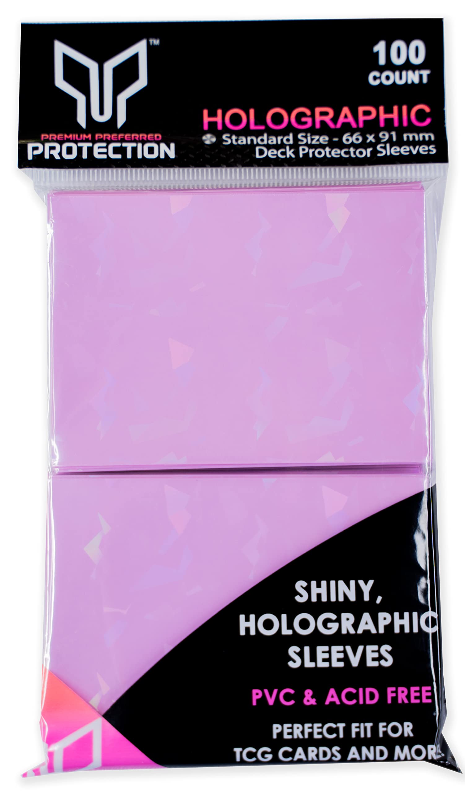 100 Pink Holographic Perfect Fit Card Sleeves – Standard Size for Pokemon, MTG, Yugioh & More