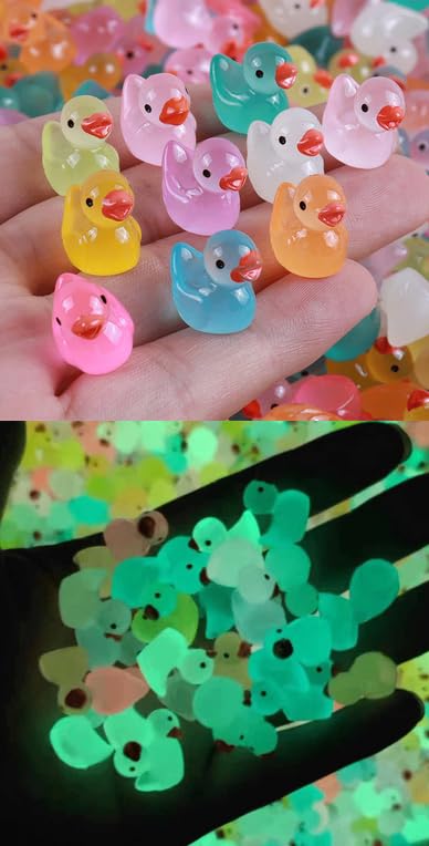 100 Pink Mini Resin Ducks – Glow in the Dark, 15mm Dollhouse Decor for Fairy Gardens, Aquariums, and DIY Crafts