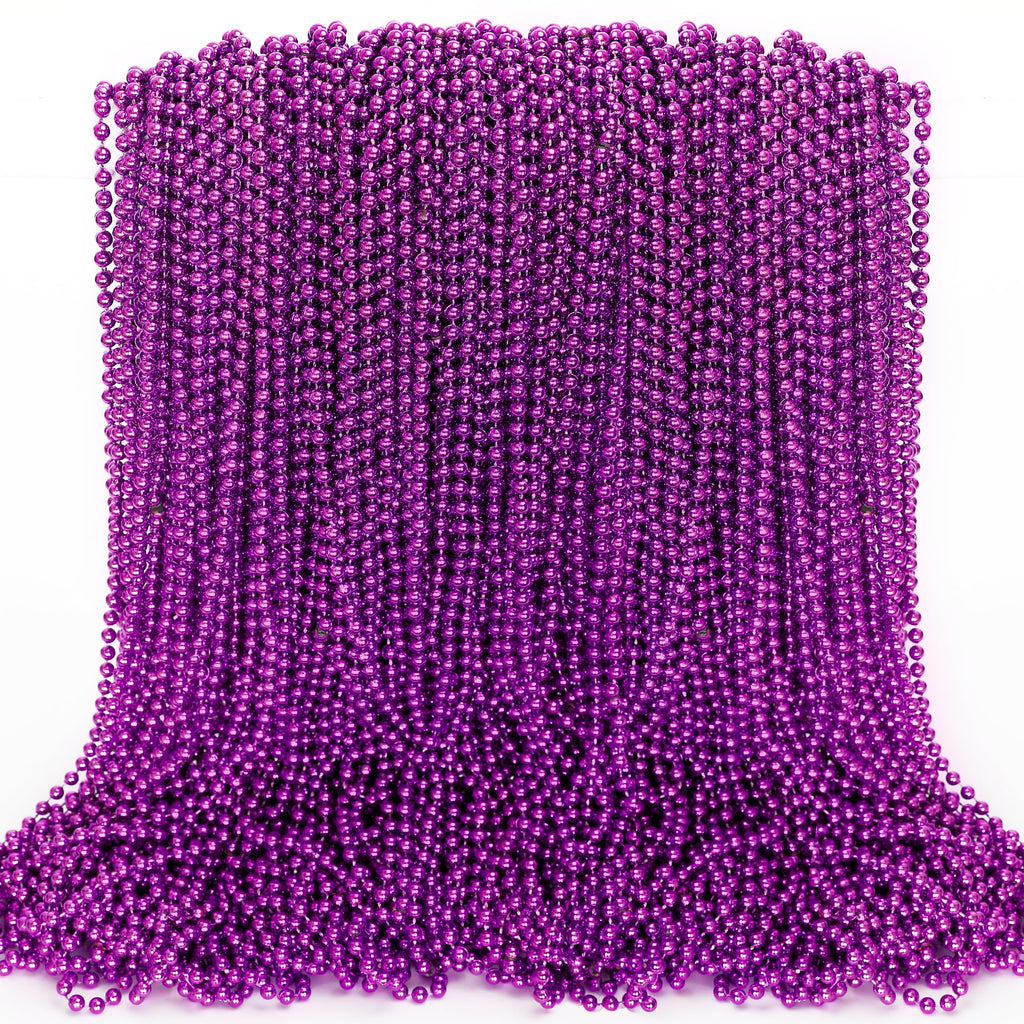 100 Purple Mardi Gras Beads - 33-Inch Plastic Bead Necklaces for Parade Throws and Party Favors