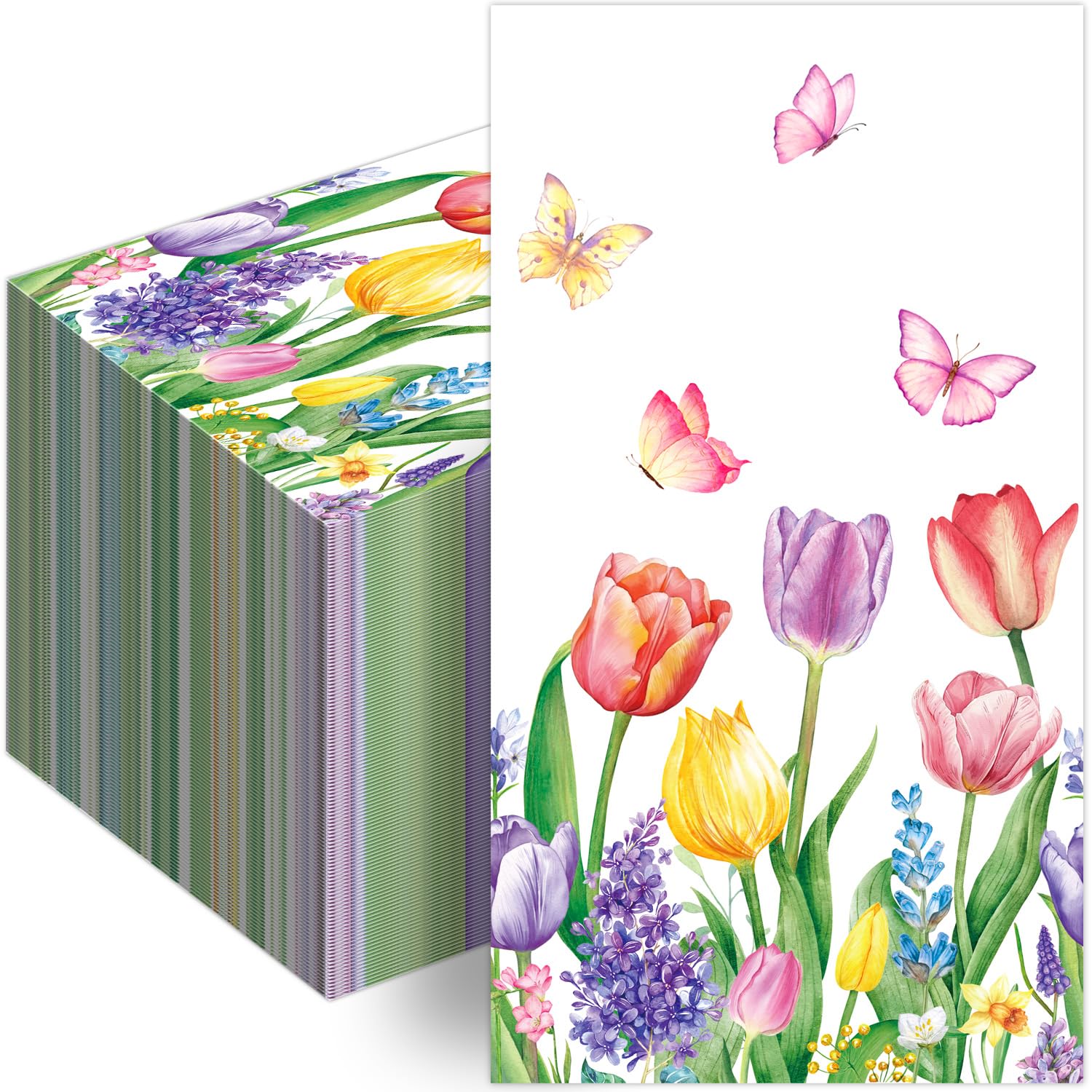 100 Watercolor Tulip Paper Napkins – Floral Decorative Guest Napkins for Parties, Dinner, Kitchen, Bathroom